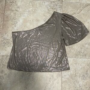 Valija one shoulder short sleeve metallic crop top. Size Small.